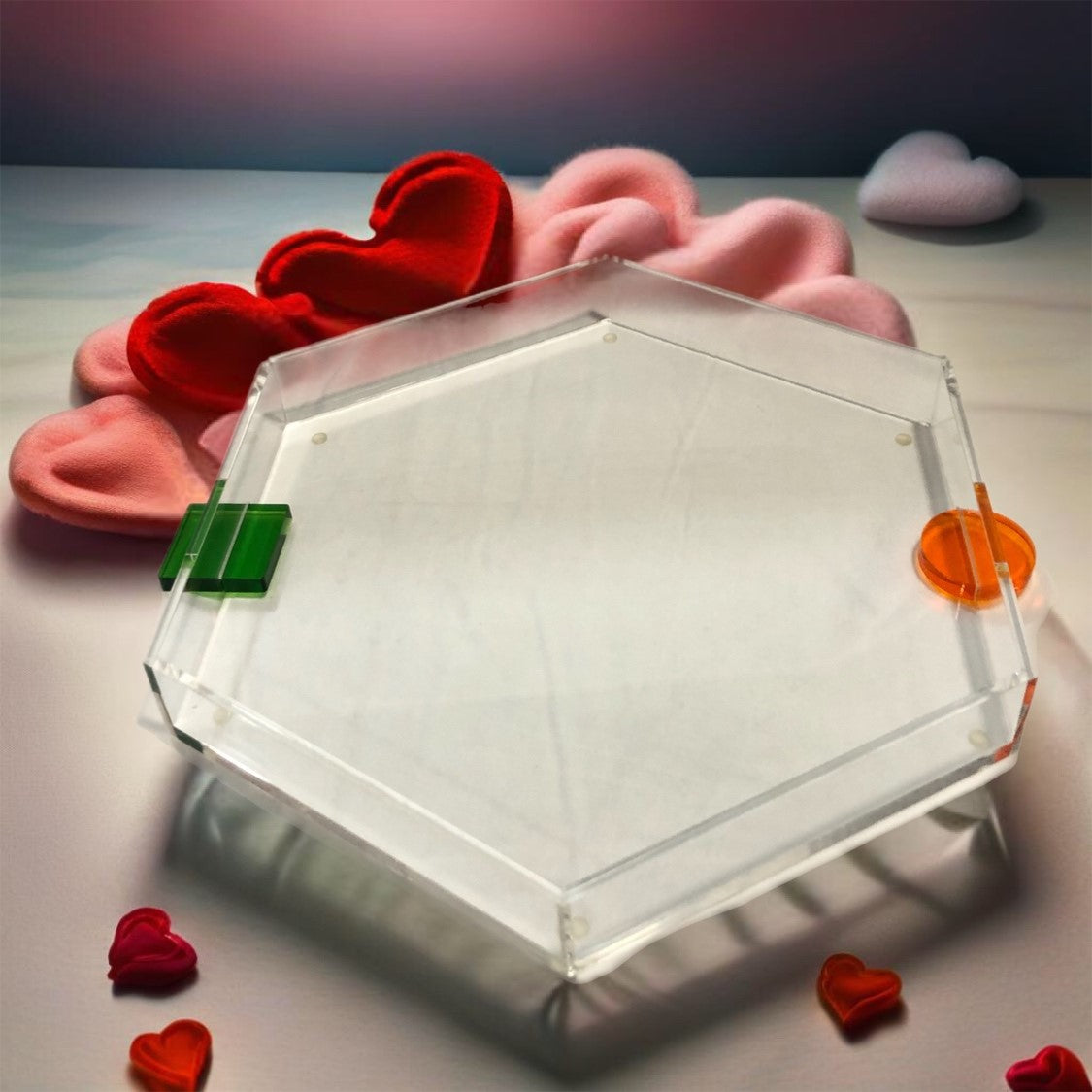 Clear Acrylic Tray with Orange and Green handle