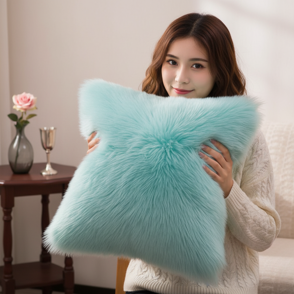 Throw Pillow Cover with 450g Insert, Purple, faux fur, 16, Decorative Cushion