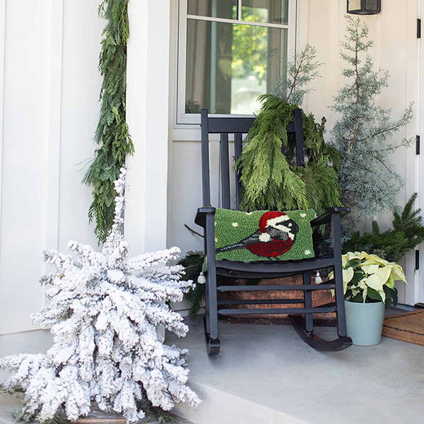 Chickadee Santa Green Rug/Doormat