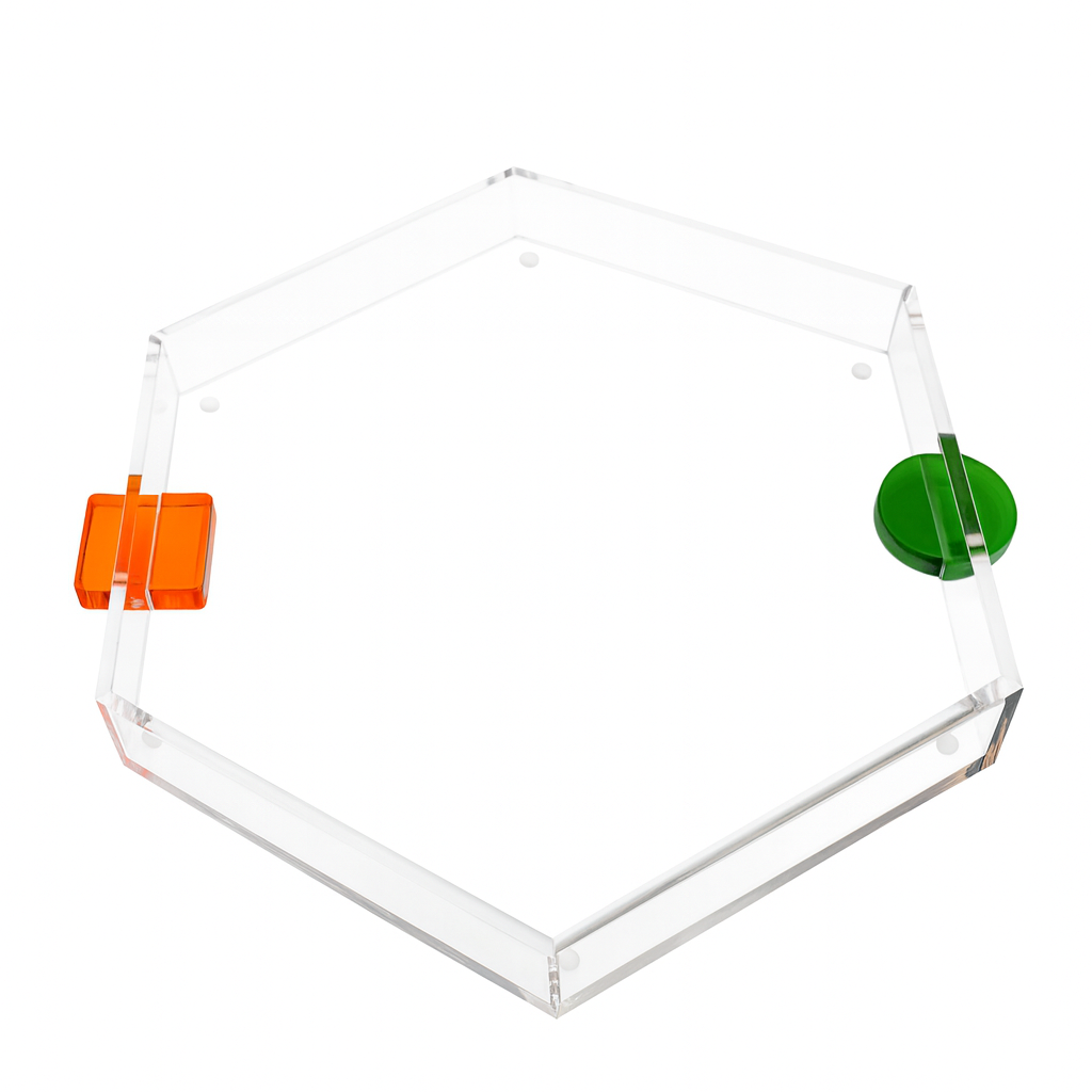 Clear Acrylic Tray with Orange and Green handle