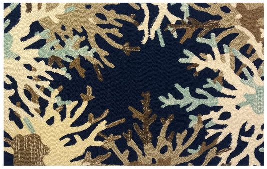 Coral Border Indigo Rug/Doormat/Pillow