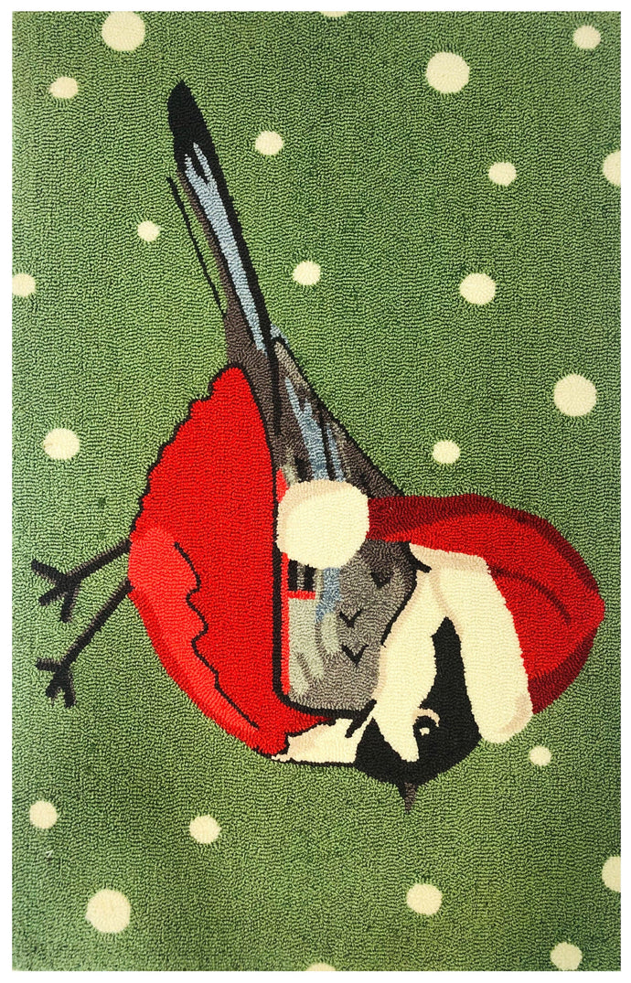 Chickadee Santa Green Rug/Doormat