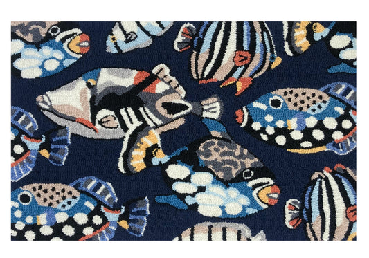 Pattern Fish Toss Indigo Rug/Doormat