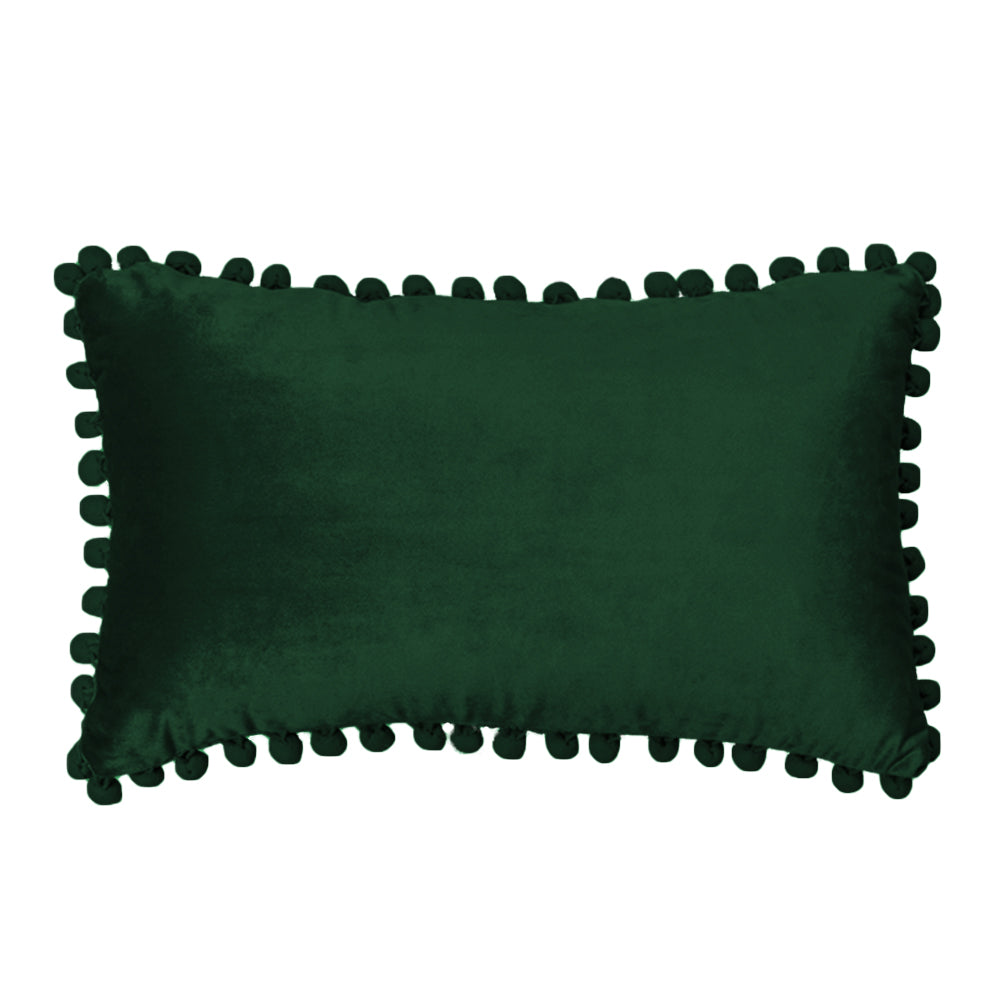 Rectangular Pompoms Throw Pillow cover and 330g insert size 12"x20" lumbar pillow, Dark Green, 12X20
