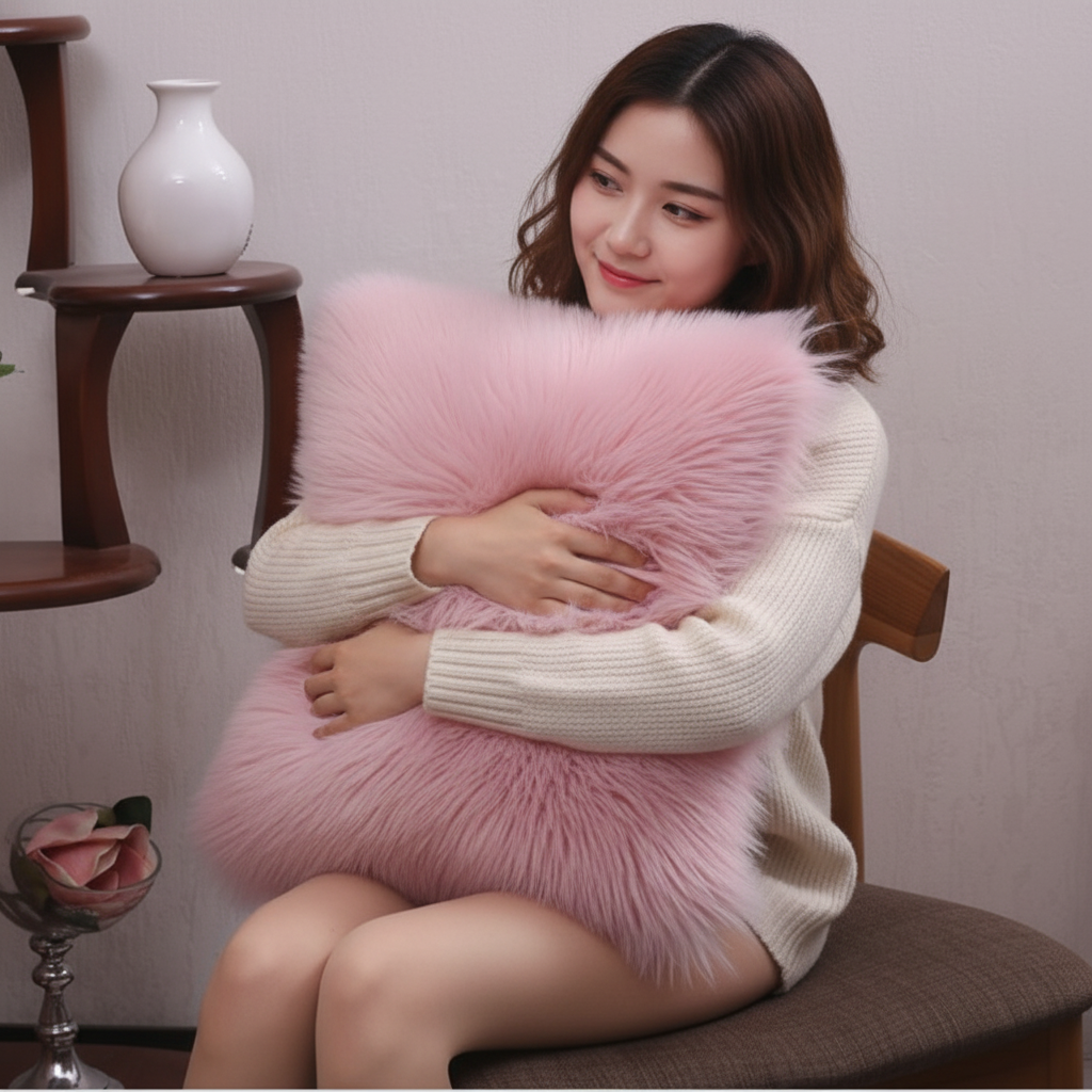 Throw Pillow Cover with 450g Insert, Purple, faux fur, 16, Decorative Cushion