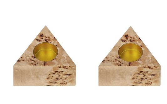 Burl Wood Triangle Candle Holder (Set of 2)