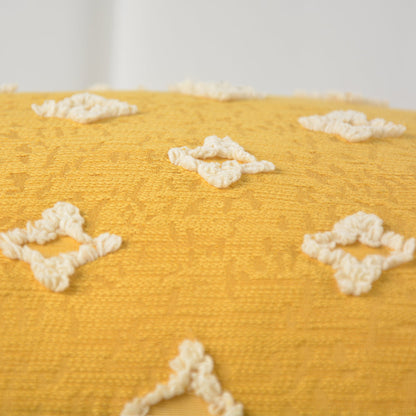 20''x20'' tufted floral 100% cotton throw pillow | 7 colors textured daisy stitch design | boho chic couch & bedroom accent | insert included