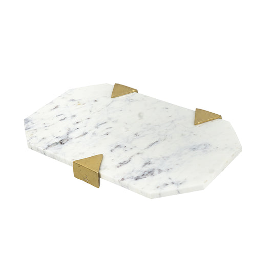 Geo White Marble Tray w/Gold