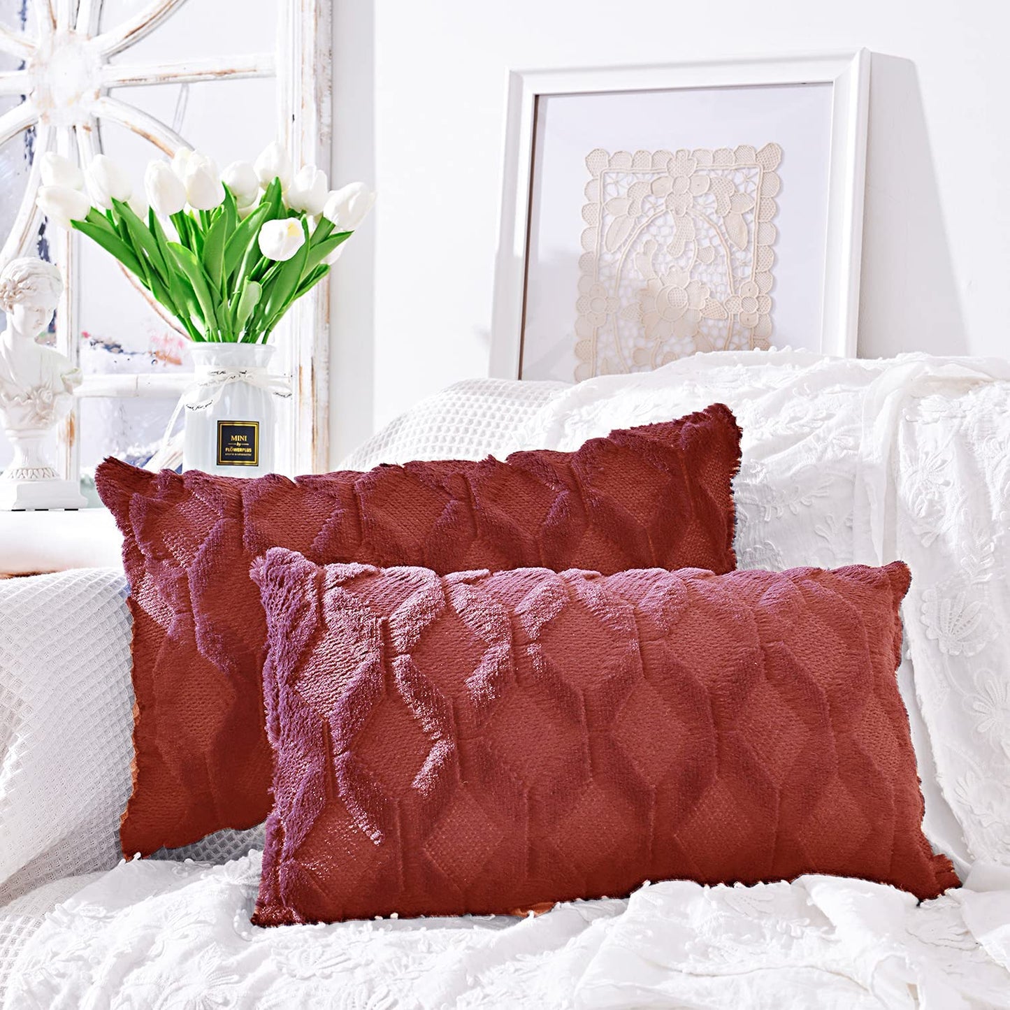 Pack of 2 One 18"x18" with a matching color of one 12"x20" Square and rectangle combo set throw pillow covers with inserts