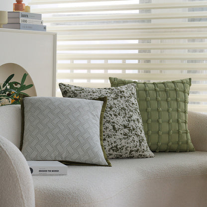 18"x18" square throw pillow set | herringbone trio | neutral white & olive green accents | 3-piece collection + insert options