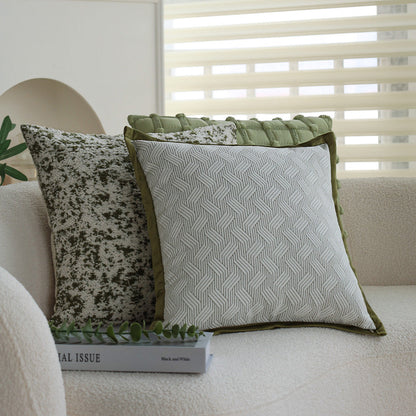 18"x18" square throw pillow set | herringbone trio | neutral white & olive green accents | 3-piece collection + insert options
