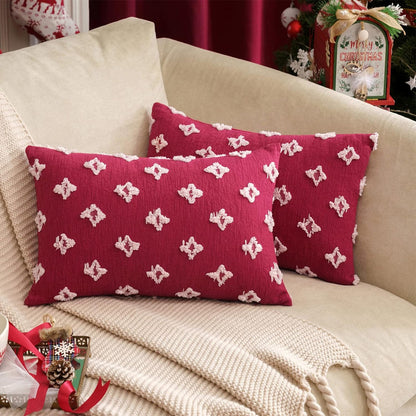 12''x20'' tufted floral lumbar support 100% cotton throw pillow | 7 colors textured daisy stitch design | boho chic lumbar & accent pillow | insert included