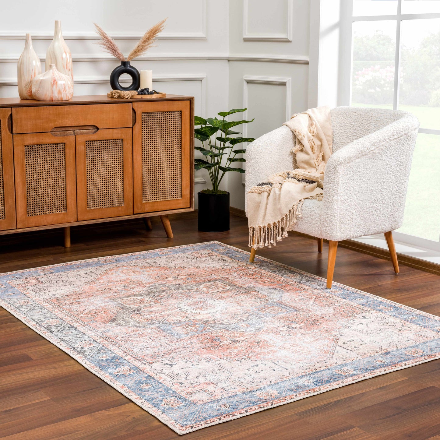 Rosman Distressed Washable Area Rug
