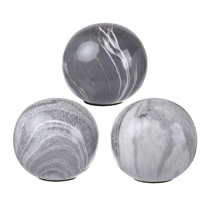 Gray Marbleized Ball Accents (Set of 3)