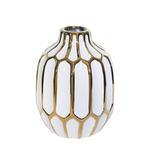 White & Gold Geo Vase