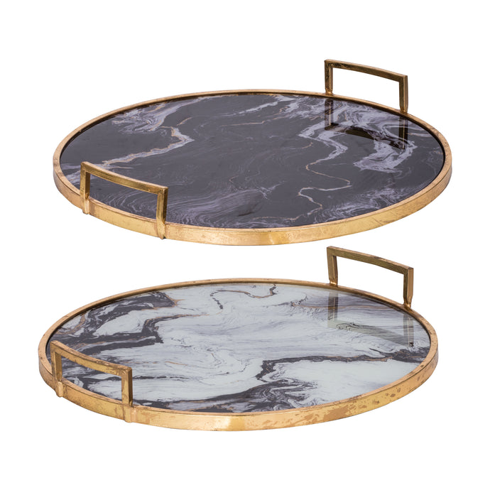 S/2 Deco Marble Look Tray