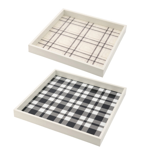 Plaid White Decorative Tray (Set of 2)