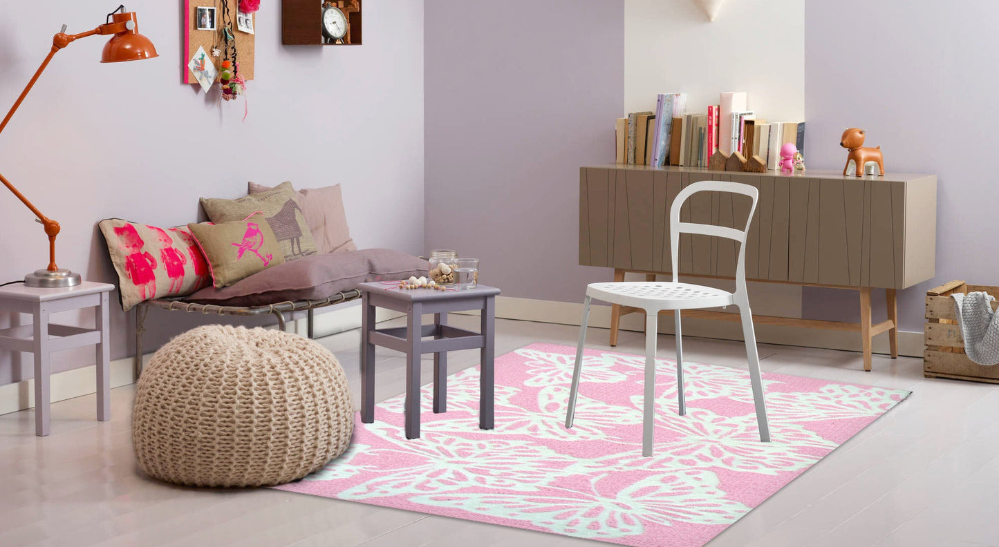 Multi Butterfly Pink Area Rug