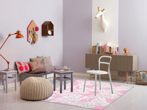 Multi Butterfly Pink Area Rug