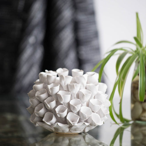 Open Coral Candle Holder- White