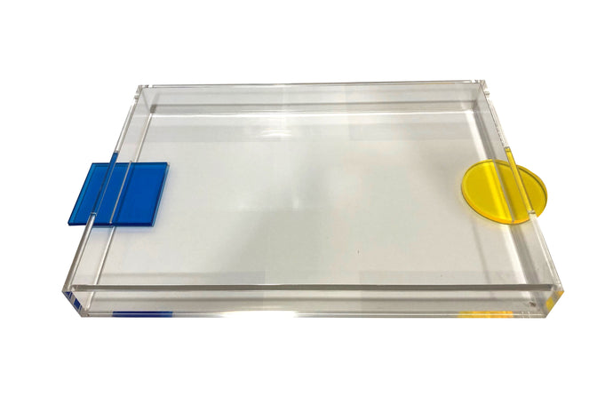 CLEAR LUCITE TRAY WITH COLORFUL HANDLE TRAY