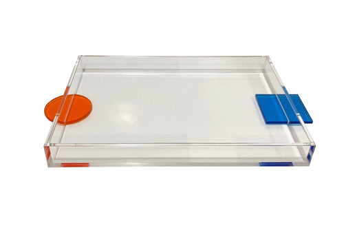 CLEAR LUCITE TRAY WITH COLORFUL HANDLE TRAY