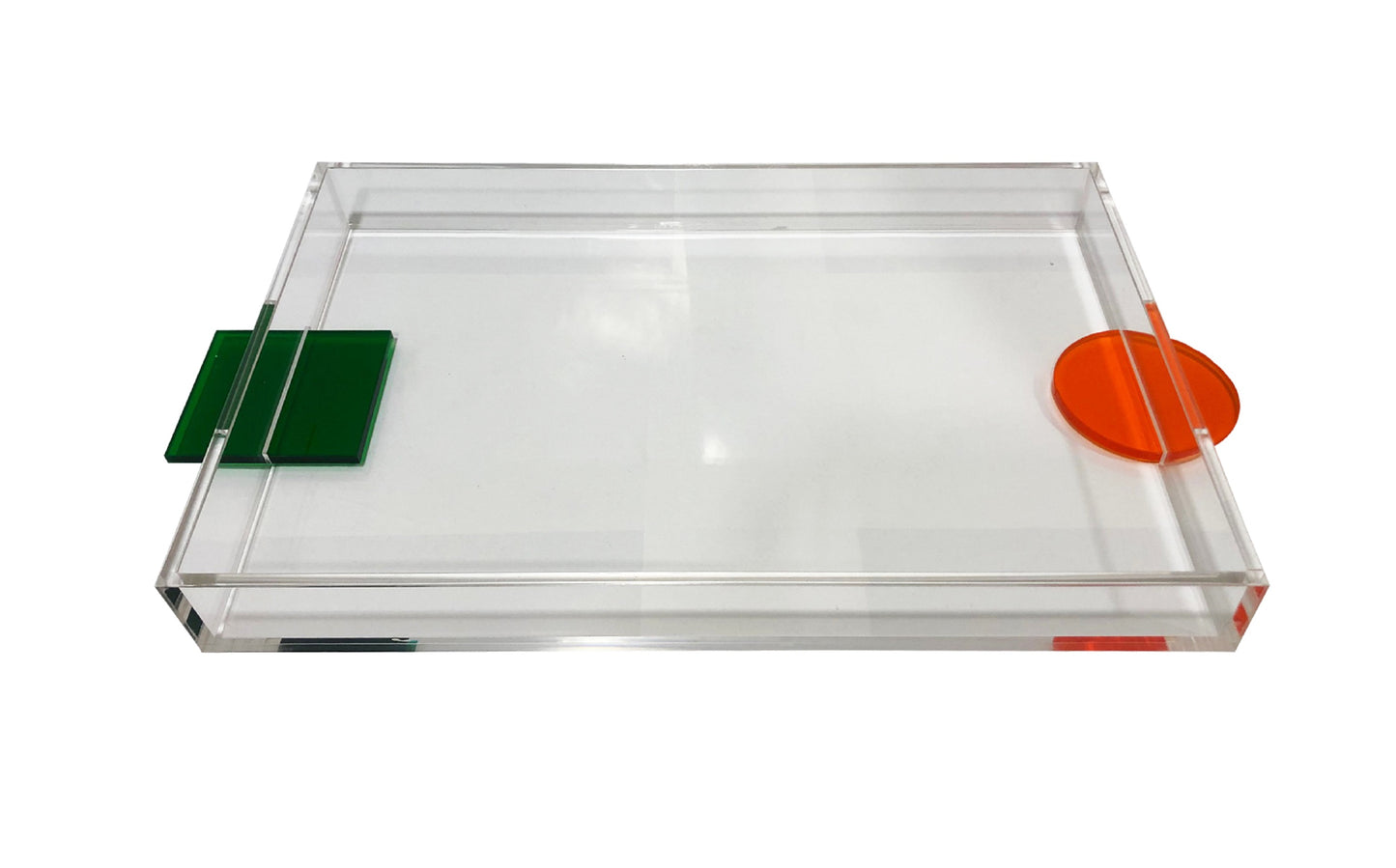 CLEAR LUCITE TRAY WITH COLORFUL HANDLE TRAY