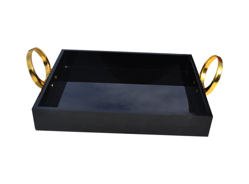 Lrg Blk/Gold Tray With Rings